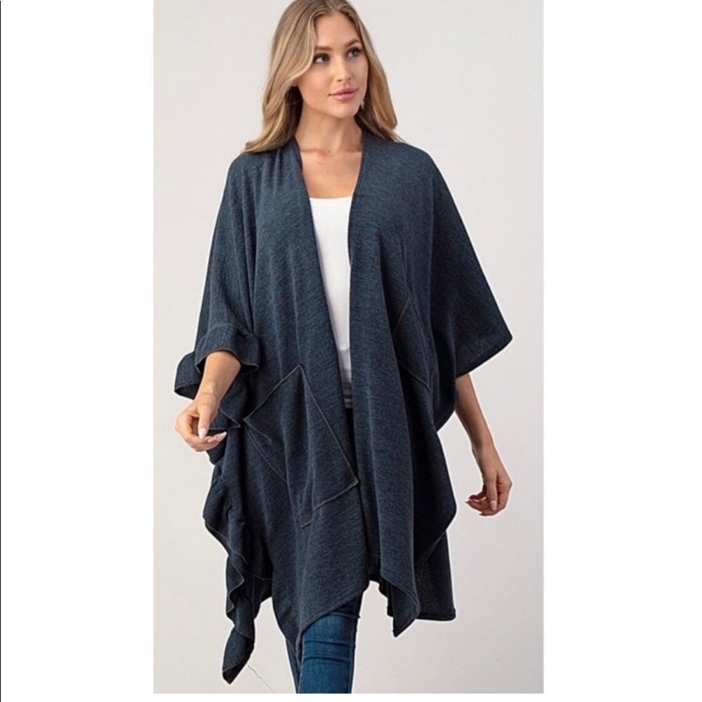 New Ruffled Plush Cardigan with pockets
